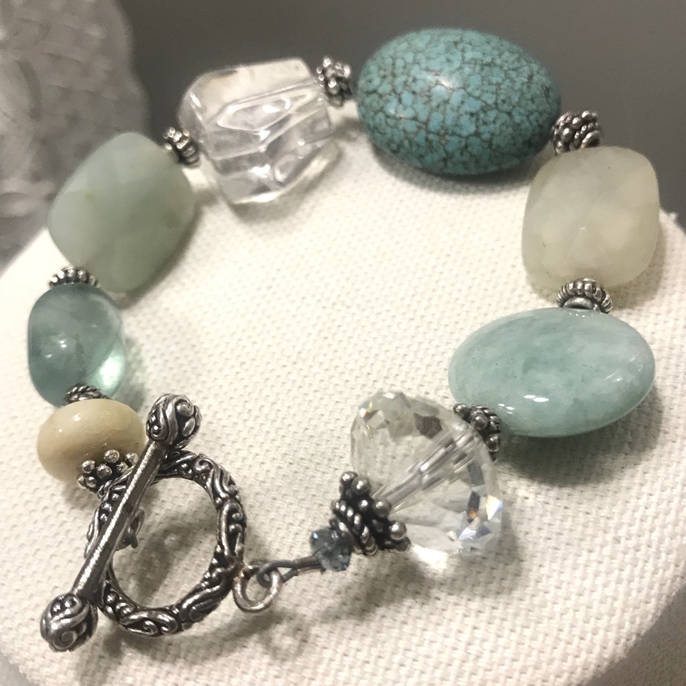 Chunky Semiprecious Gem & Pewter Bracelet w/Toggle